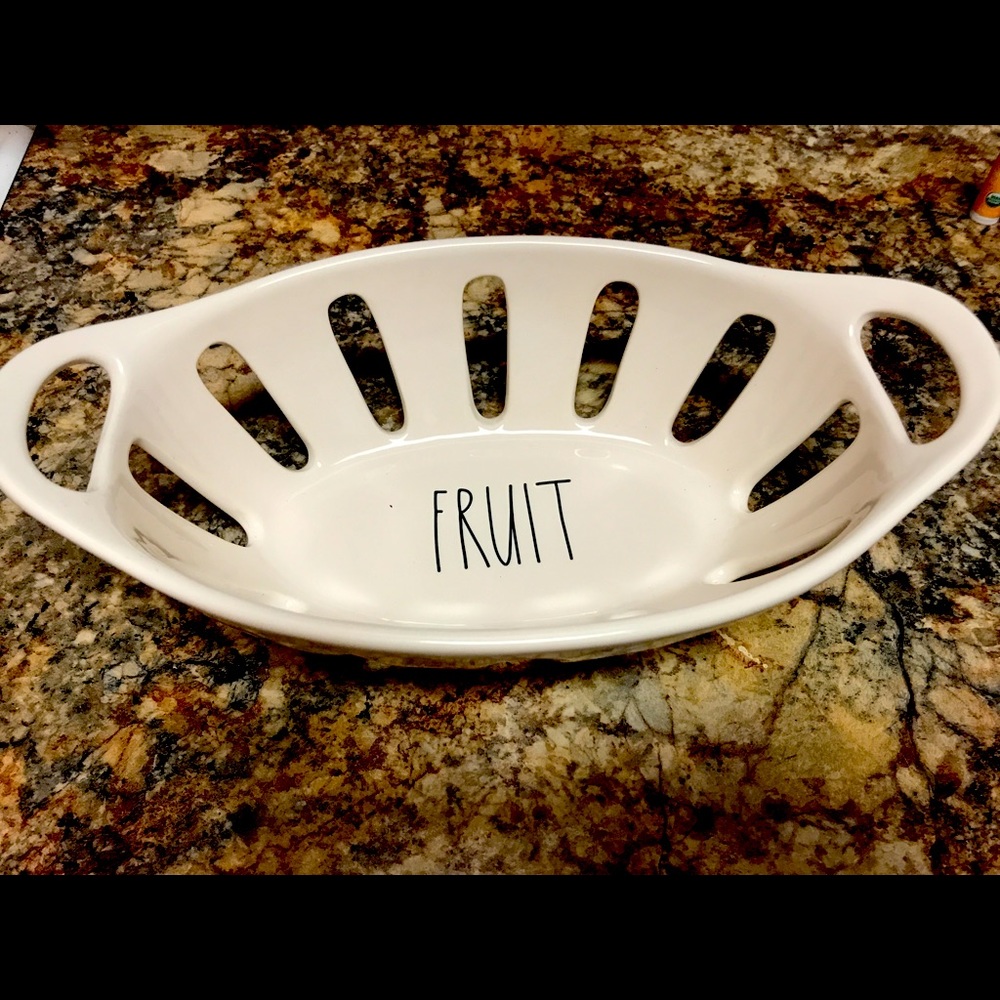 2019 Rae Dunn Ivory Fruit Basket Bowl Ceramic 12"